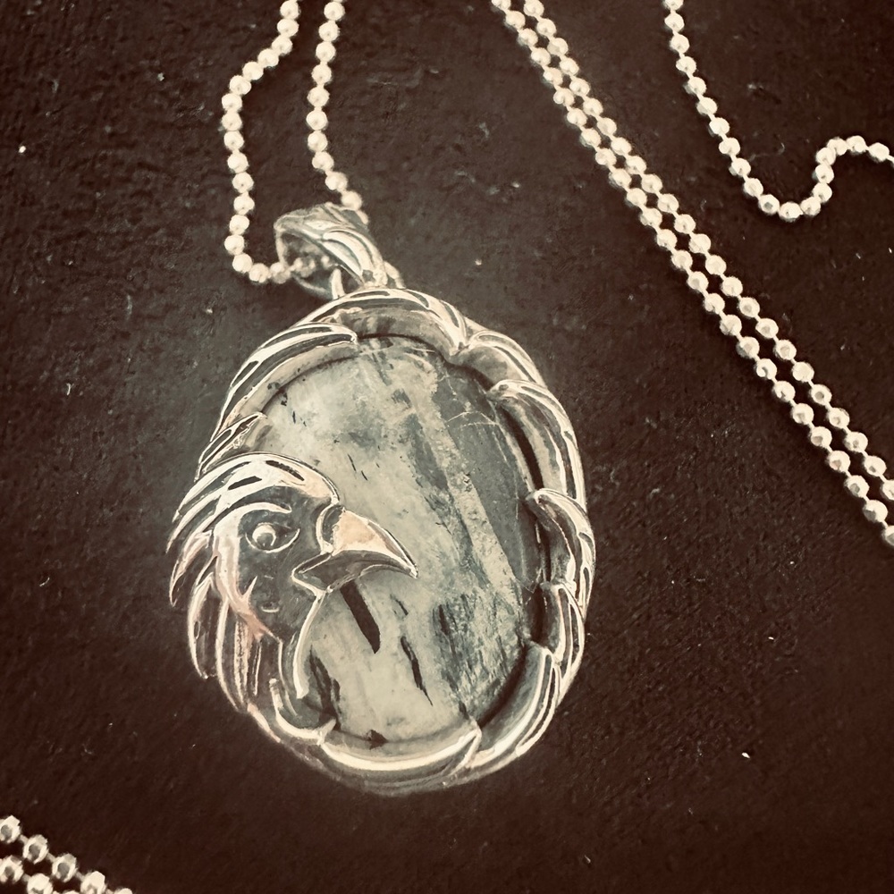 Genuine White Buffalo Gemstone Eagle Pendant in SS on 24" SS Chain Necklace NWT